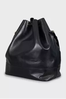 Leather bucket bag with gold-tone hardware