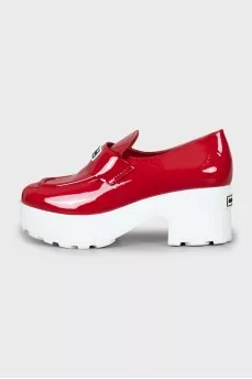 Red patent leather loafers