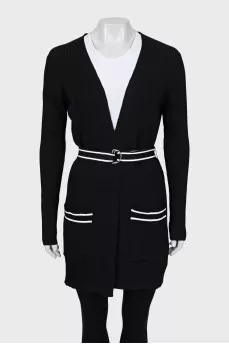 Black cardigan with striped belt