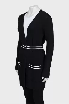 Black cardigan with striped belt