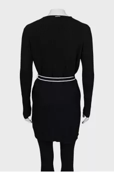 Black cardigan with striped belt