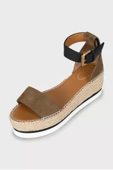 Leather and suede platform sandals