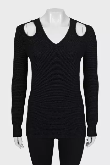 Knitted pullover with leather inserts