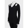 Knitted pullover with leather inserts