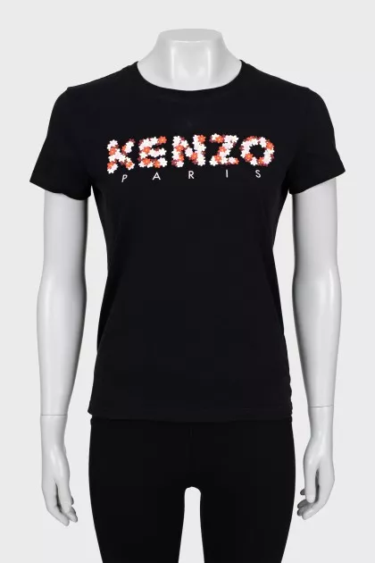 Black T-shirt with colorful print