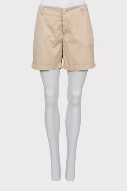 Beige mid-rise shorts
