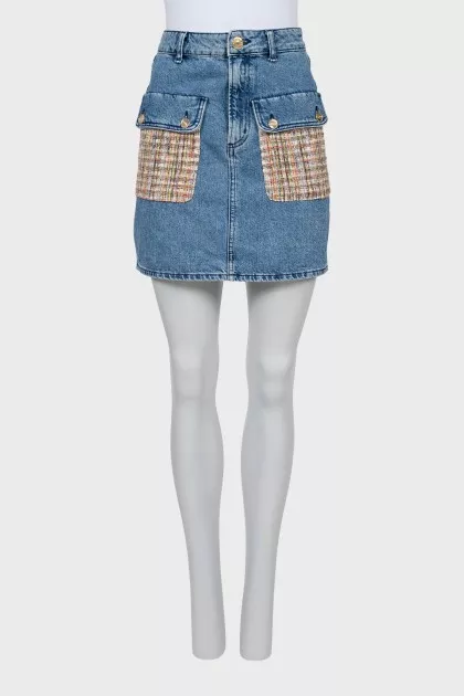 Denim mini skirt with gold hardware
