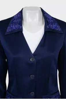 Blue jacket with embroidery on the collar