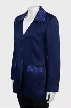 Blue jacket with embroidery on the collar