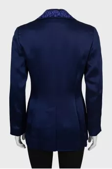 Blue jacket with embroidery on the collar