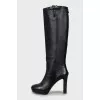 Leather high heel boots