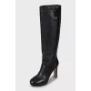 Leather high heel boots