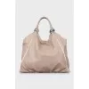 Leather hobo bag with raised seams