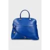 Blue leather tote bag