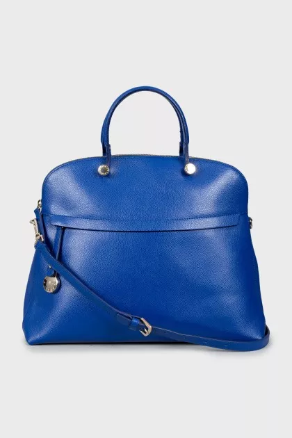 Blue leather tote bag