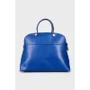 Blue leather tote bag