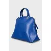 Blue leather tote bag