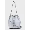 Gray leather bucket bag