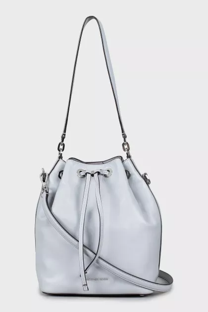 Gray leather bucket bag