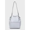 Gray leather bucket bag