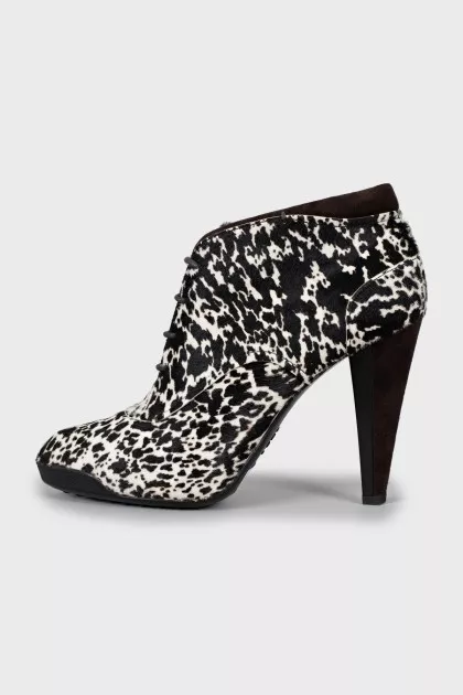 Printed pony leather ankle boots