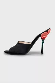 Textile sandals with decorated heels