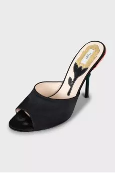 Textile sandals with decorated heels