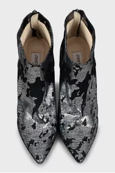 Suede ankle boots with silver print