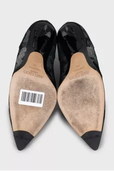 Suede ankle boots with silver print