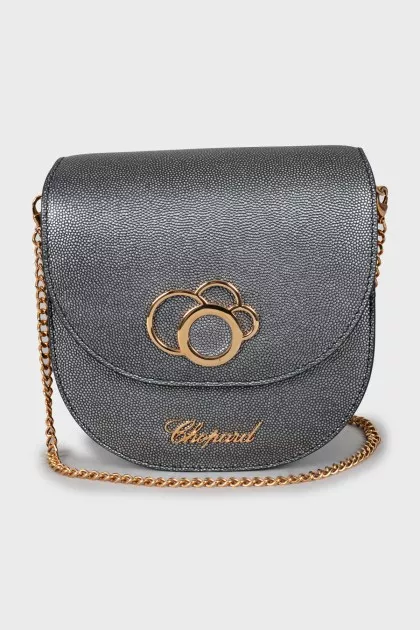 Gray crossbody bag with gold hardware