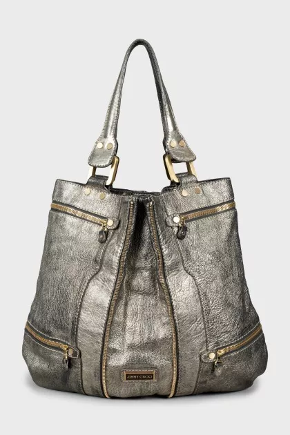 Shopper bag decorated with zippers