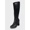 Leather boots with block heel