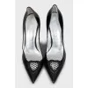 Patent leather shoes with decor and rhinestones