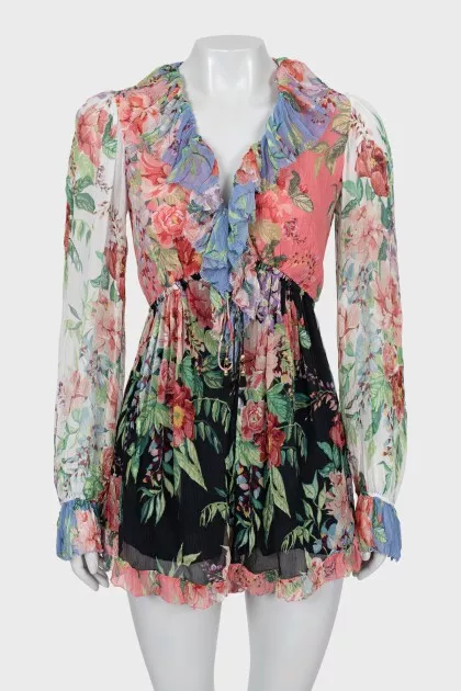 Floral silk jumpsuit