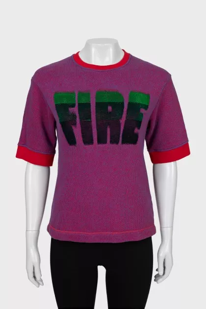 Mixed color short sleeve sweater