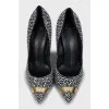 Suede shoes decorated with rhinestones