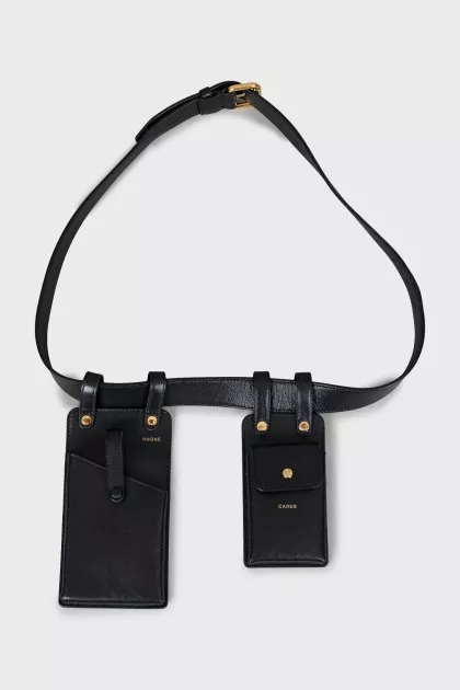 Leather belt with removable pockets