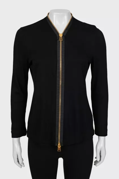 Fitted cardigan with gold zip