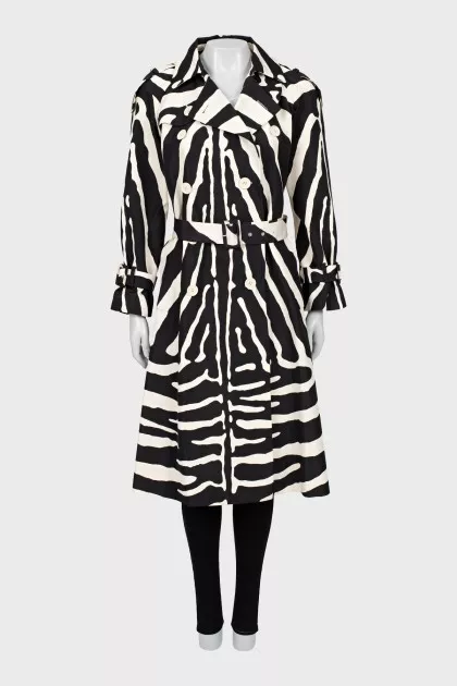 Silk trench coat in animal print