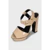 Beige patent leather sandals