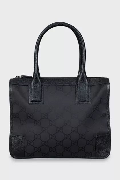 Leather and textile tote bag