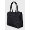 Leather and textile tote bag