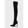 Textile over the knee boots with pointed toe