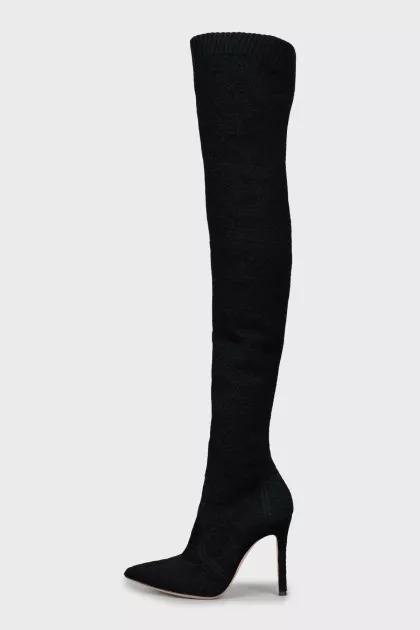 Textile over the knee boots with pointed toe