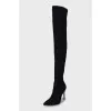 Textile over the knee boots with pointed toe