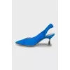 Blue suede slingbacks