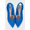 Blue suede slingbacks