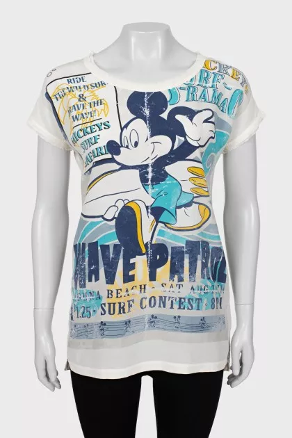 Printed silk T-shirt