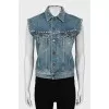 Denim vest with metal rhinestones