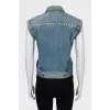 Denim vest with metal rhinestones